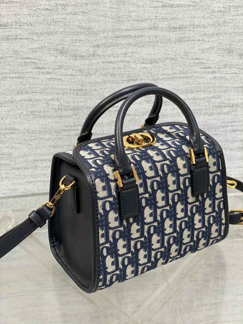 Dior Small Boston Bag M9567 Blue Dior Oblique Embroidery and Smooth Calfskin - Default Title - View 2