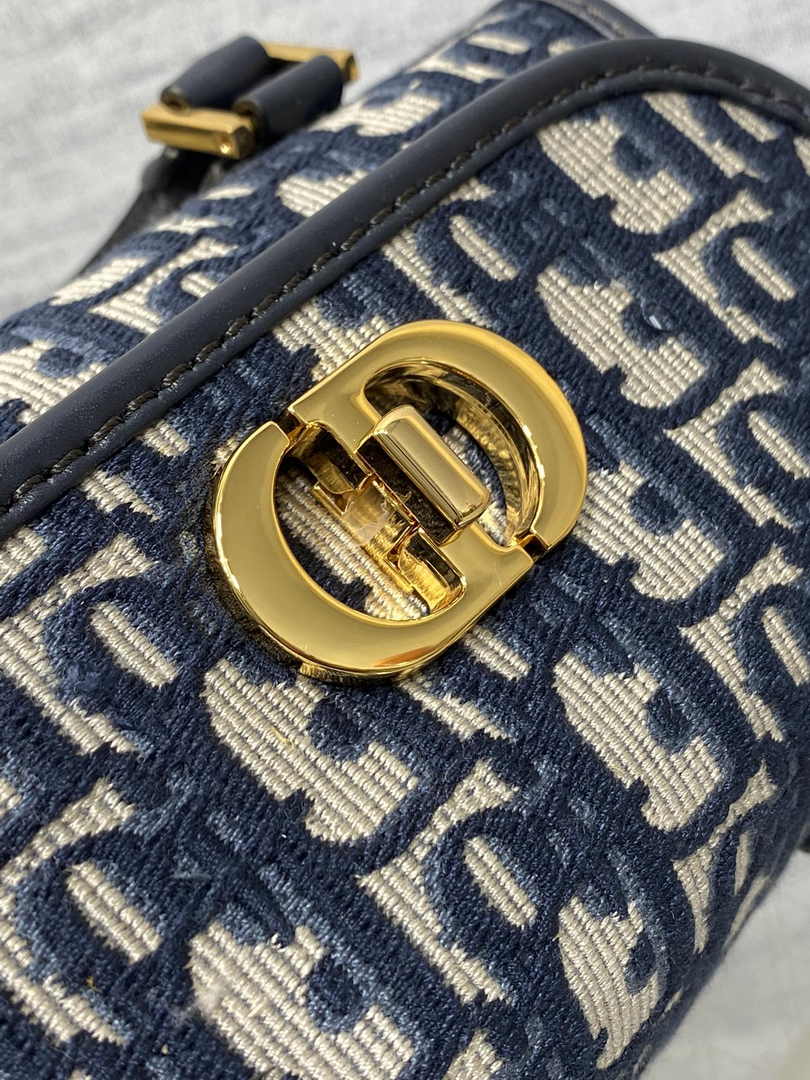Dior Small Boston Bag M9567 Blue Dior Oblique Embroidery and Smooth Calfskin - Default Title - View 9