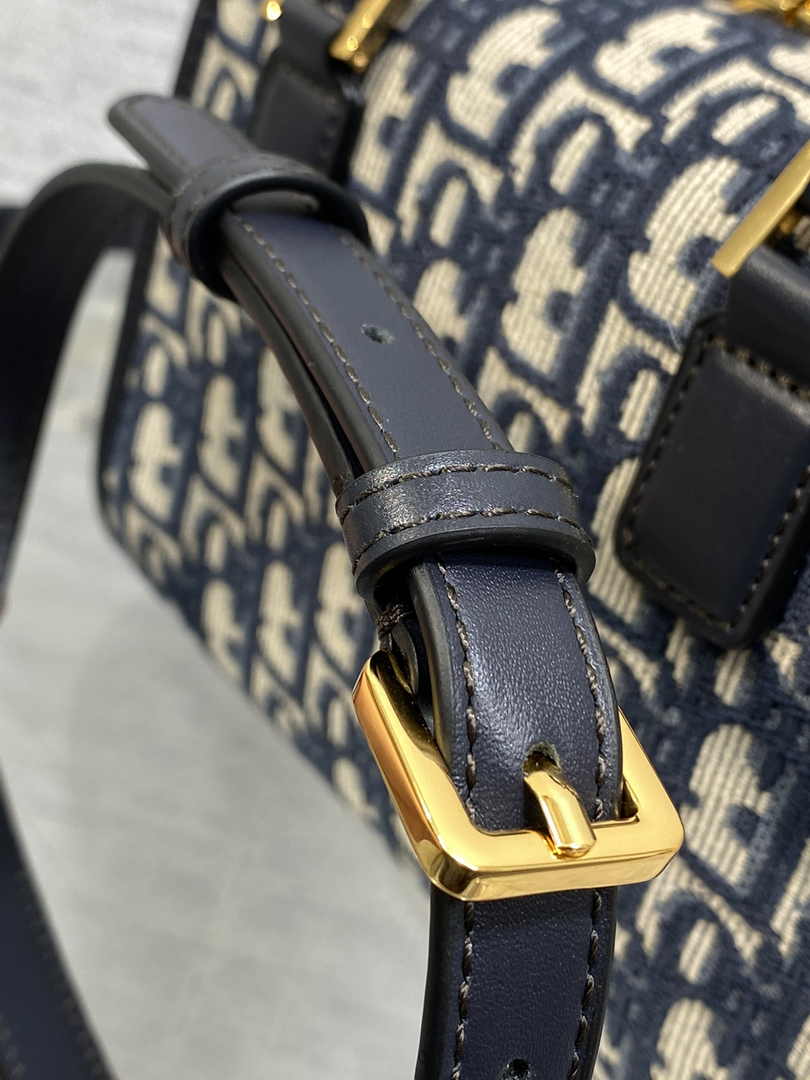 Dior Small Boston Bag M9567 Blue Dior Oblique Embroidery and Smooth Calfskin - Default Title - View 8