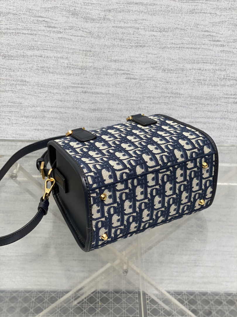 Dior Small Boston Bag M9567 Blue Dior Oblique Embroidery and Smooth Calfskin - Default Title - View 6