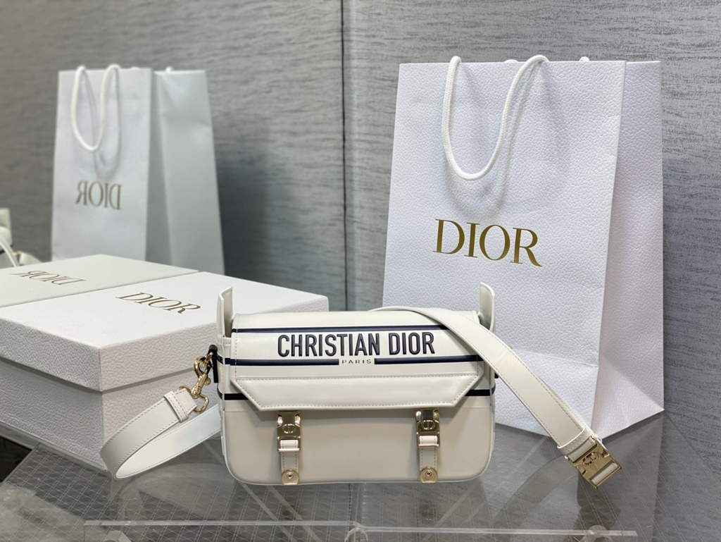 Dior Small Diorcamp Bag M1243 White and Blue Smooth Calfskin - Default Title - View 2