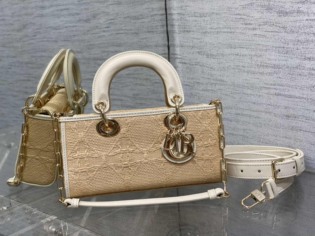 Dior Small Lady D-Joy Bag M0613 Apricot Cannage Cotton - Default Title - View 1