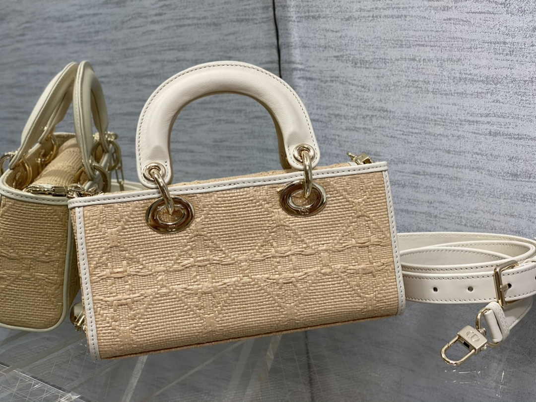 Dior Small Lady D-Joy Bag M0613 Apricot Cannage Cotton - Default Title - View 3