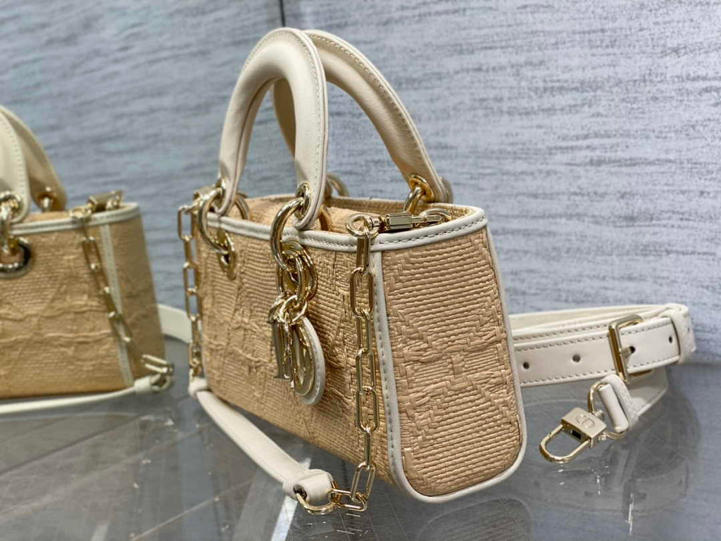 Dior Small Lady D-Joy Bag M0613 Apricot Cannage Cotton - Default Title - View 4