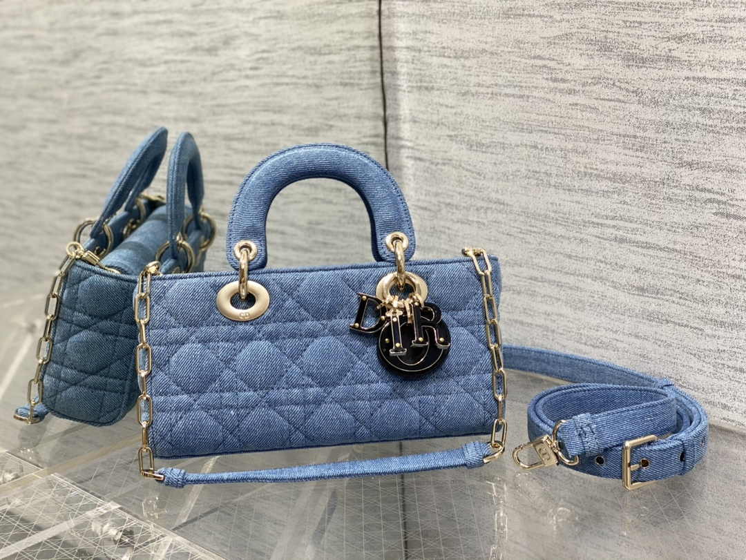 Dior Small Lady D-Joy Bag M0613 Blue Cannage Cotton - Default Title - View 1