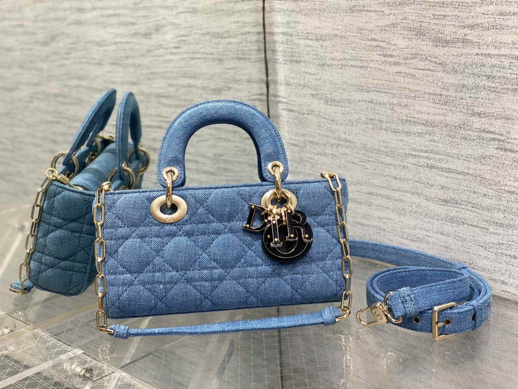 Dior Small Lady D-Joy Bag M0613 Blue Cannage Cotton - Default Title - View 1