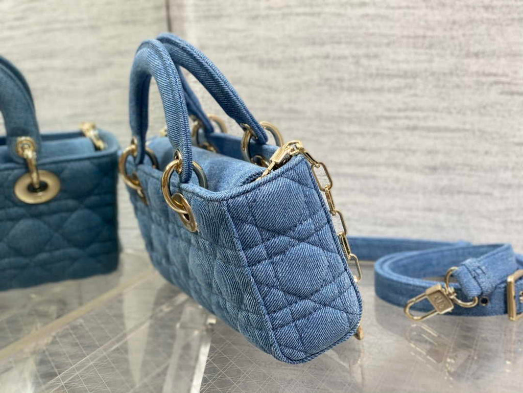 Dior Small Lady D-Joy Bag M0613 Blue Cannage Cotton - Default Title - View 5