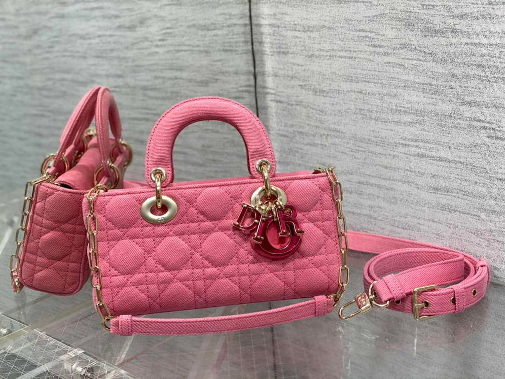Dior Small Lady D-Joy Bag M0613 Pink Cannage Cotton - Default Title - View 1