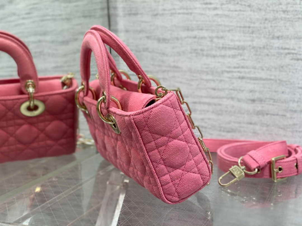Dior Small Lady D-Joy Bag M0613 Pink Cannage Cotton - Default Title - View 7