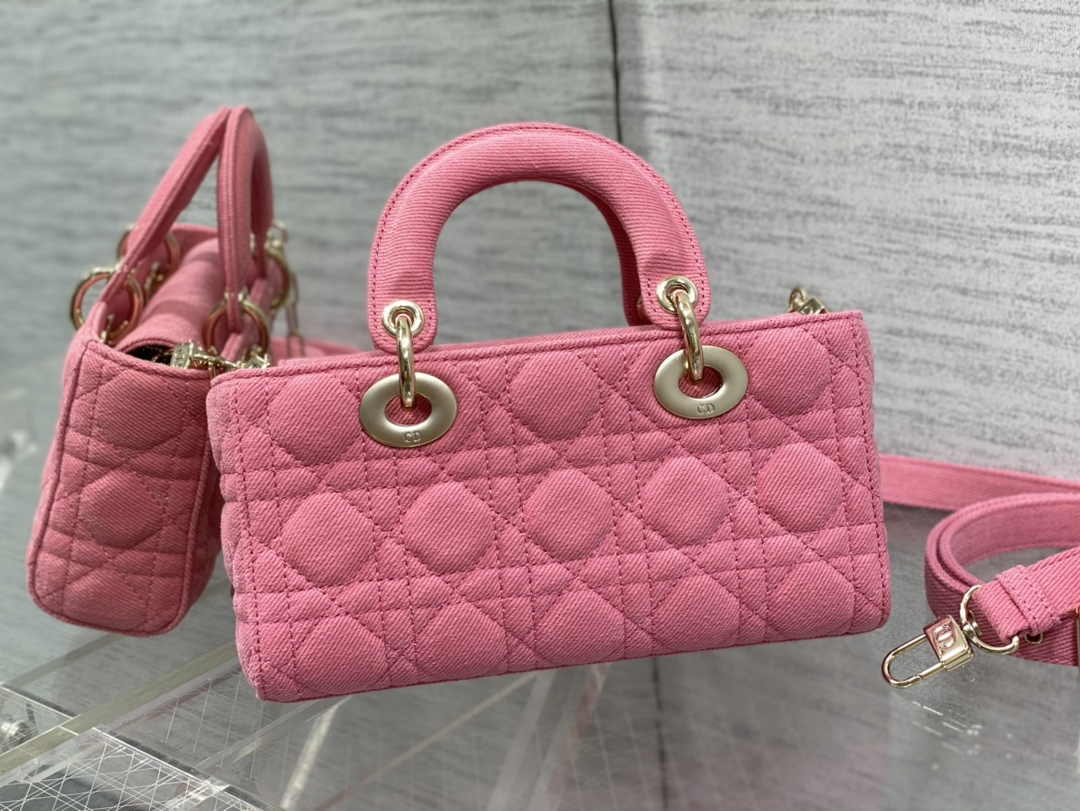 Dior Small Lady D-Joy Bag M0613 Pink Cannage Cotton - Default Title - View 3