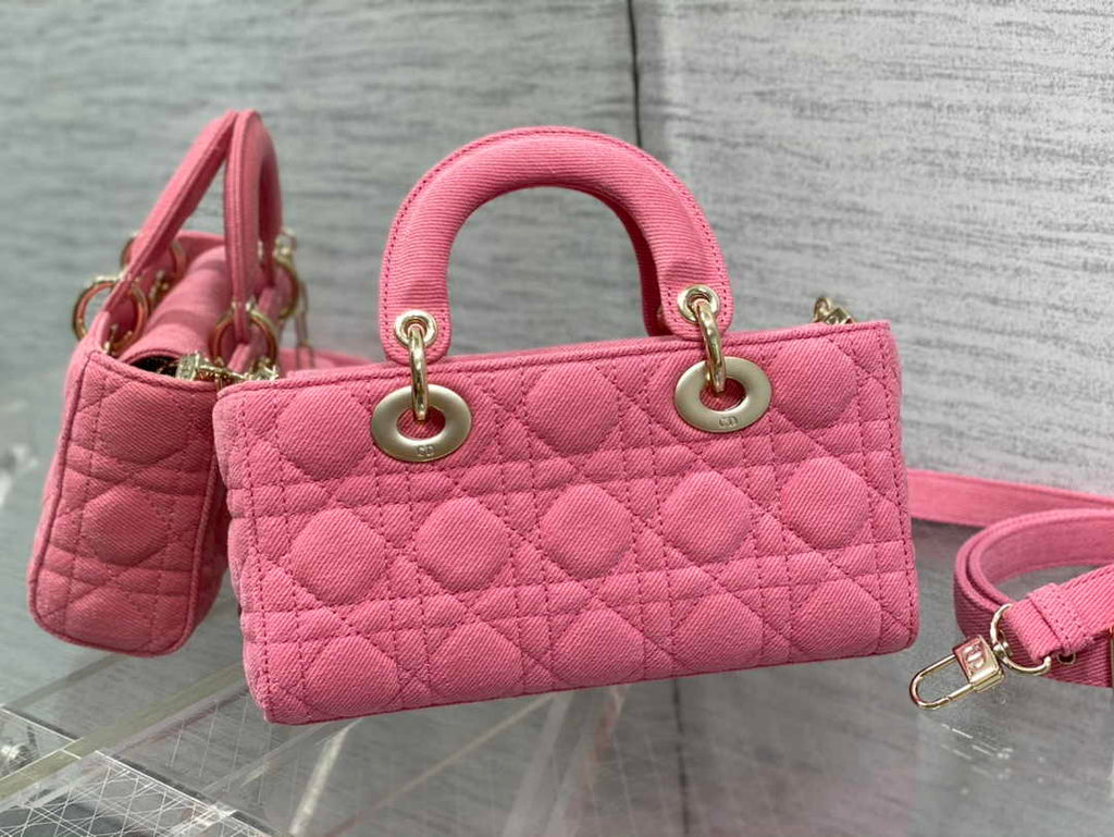 Dior Small Lady D-Joy Bag M0613 Pink Cannage Cotton - Default Title - View 3