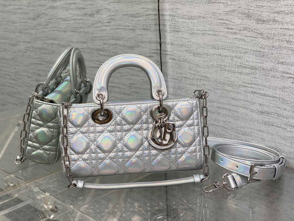 Dior Small Lady D-Joy Bag M0613 Silver Cannage Lambskin - Default Title - View 1