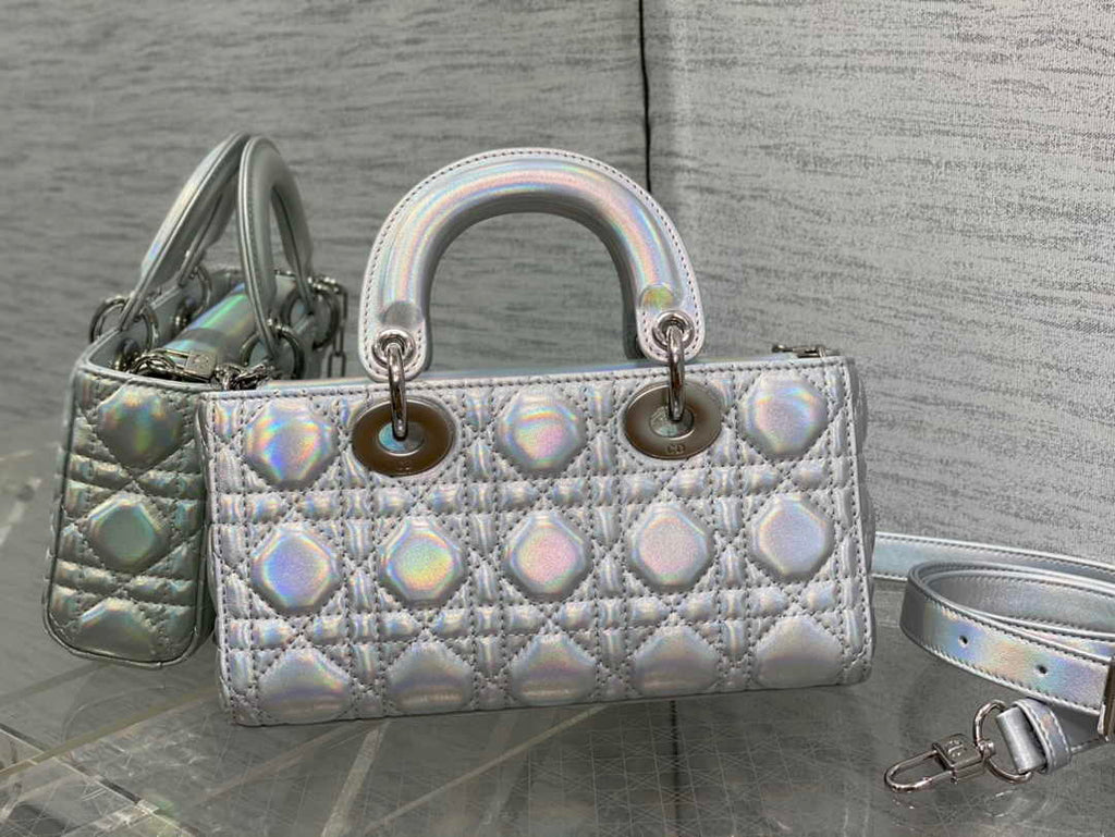 Dior Small Lady D-Joy Bag M0613 Silver Cannage Lambskin - Default Title - View 3