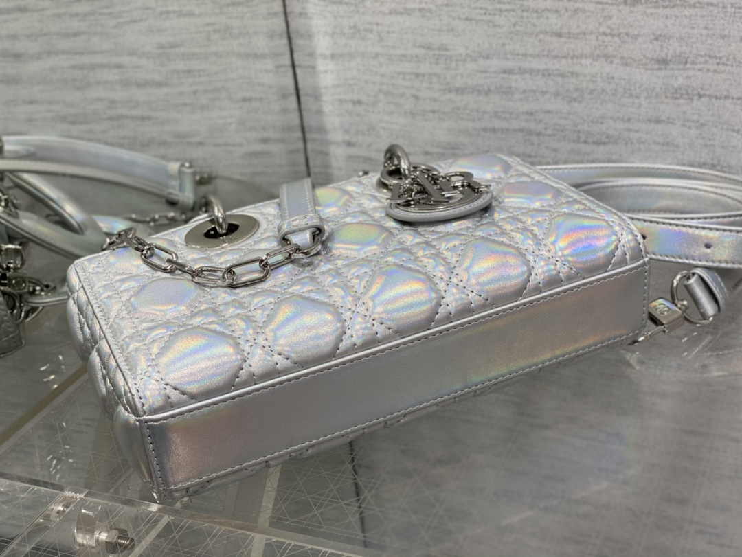 Dior Small Lady D-Joy Bag M0613 Silver Cannage Lambskin - Default Title - View 4