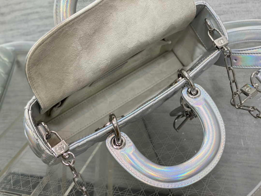 Dior Small Lady D-Joy Bag M0613 Silver Cannage Lambskin - Default Title - View 5