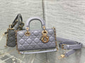 Dior Small Lady D-Joy Bag M0613 Gray Cannage Lambskin - Default Title - View 1