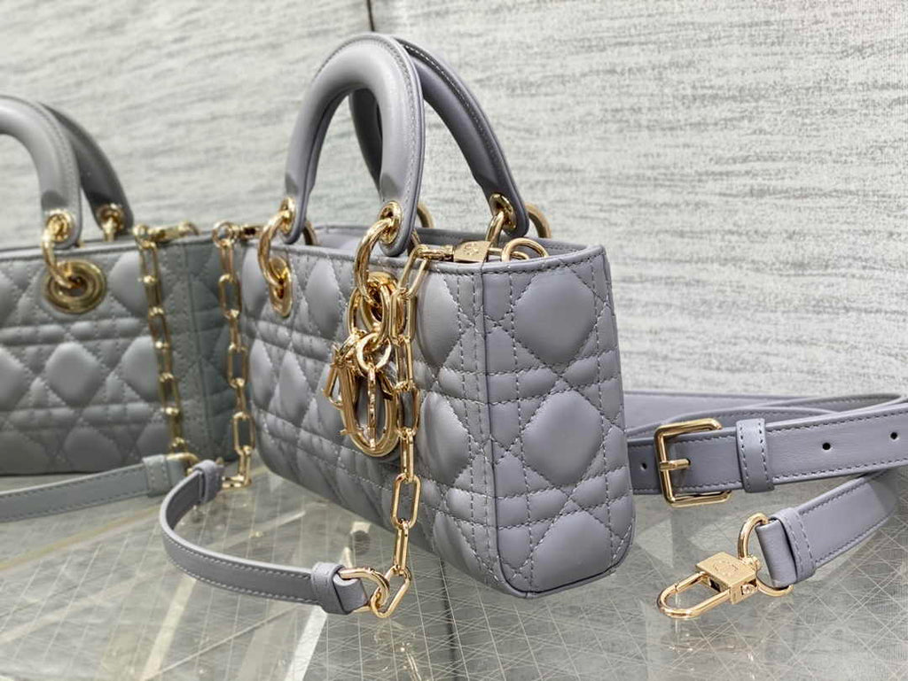 Dior Small Lady D-Joy Bag M0613 Gray Cannage Lambskin - Default Title - View 4