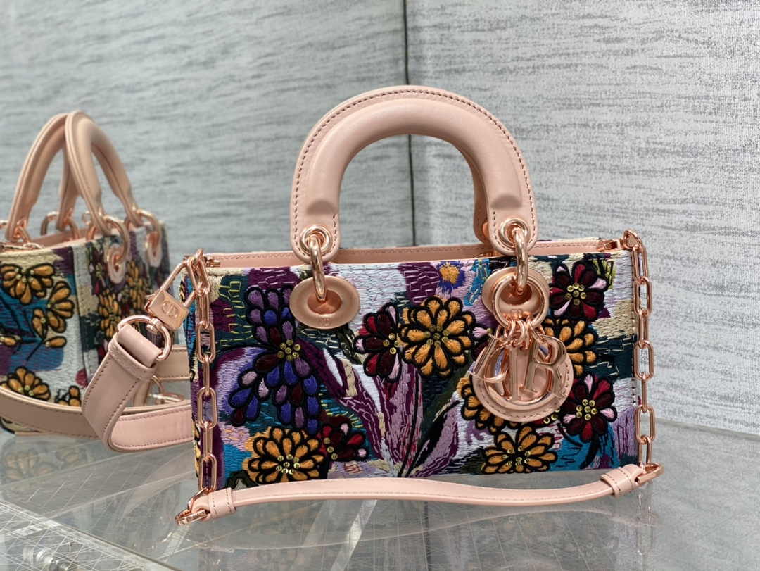 Dior Small Lady D-Joy Bag M0613 Pink Cannage Calfskin E70
