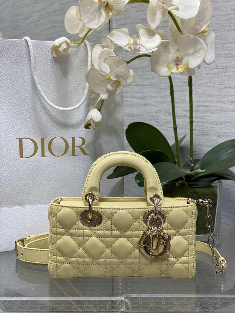 Dior Small Lady D-Joy Bag M0613 Yellow Calfskin E812 - Default Title - View 1