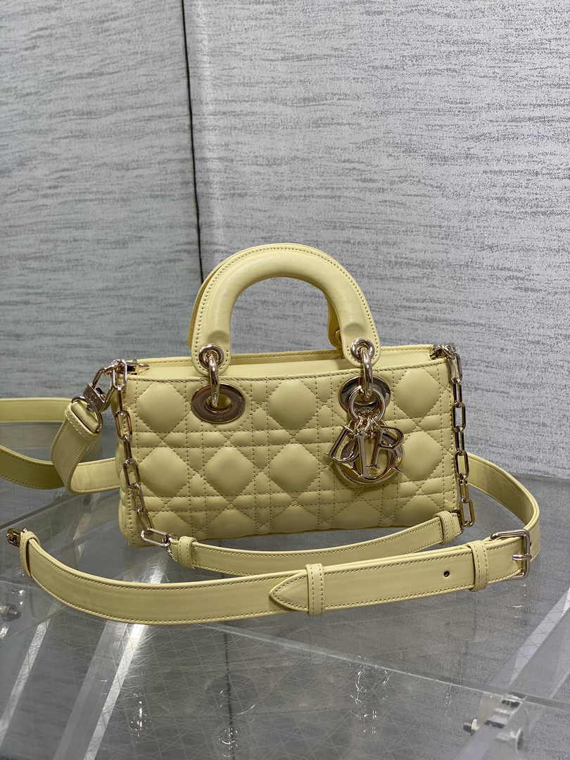 Dior Small Lady D-Joy Bag M0613 Yellow Calfskin E812 - Default Title - View 2