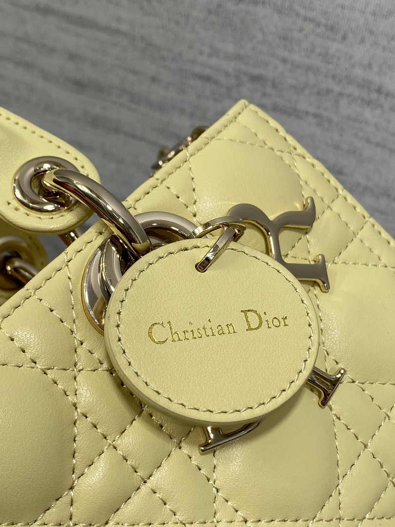 Dior Small Lady D-Joy Bag M0613 Yellow Calfskin E812 - Default Title - View 9