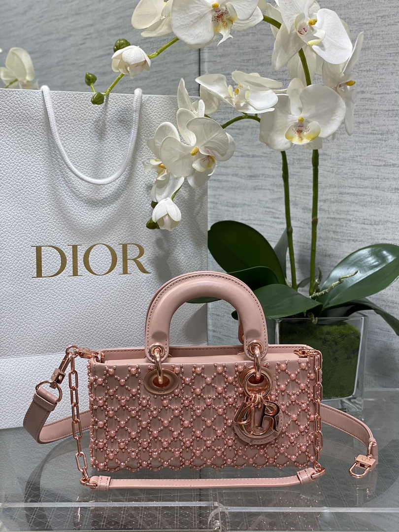 Dior Small Lady D-Joy Bag M0613 Pink Calfskin E811 - Default Title - View 1