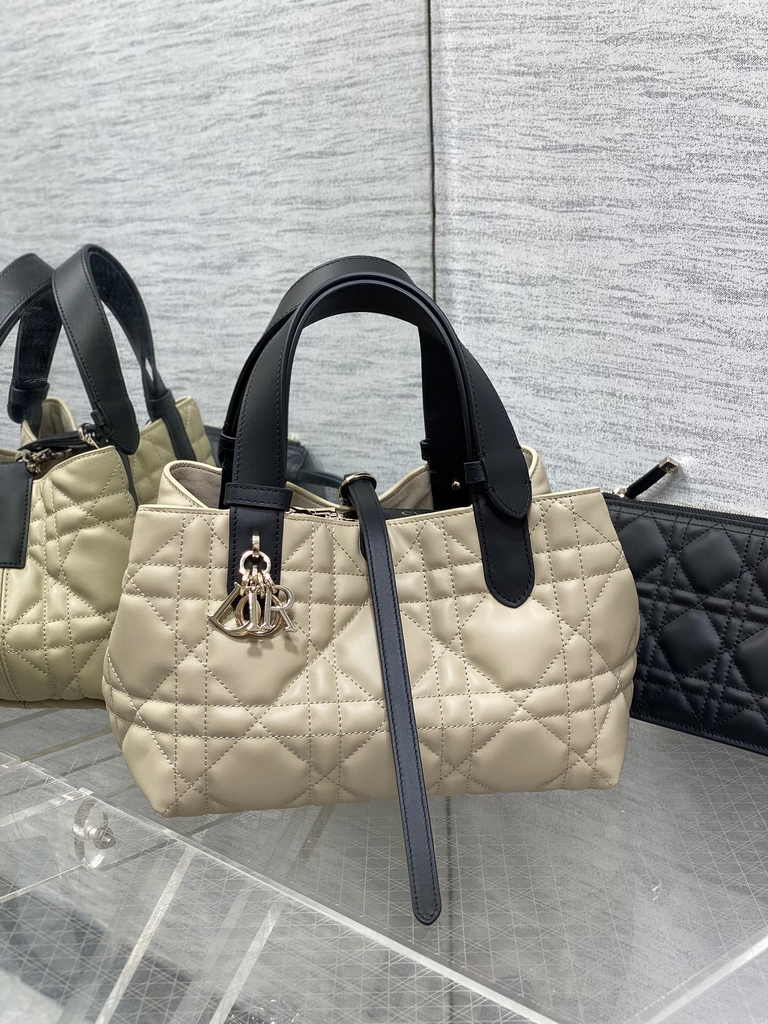 Small Dior Toujours Bag M2822 Beige black Macrocannage Crinkled Calfskin - Default Title - View 2