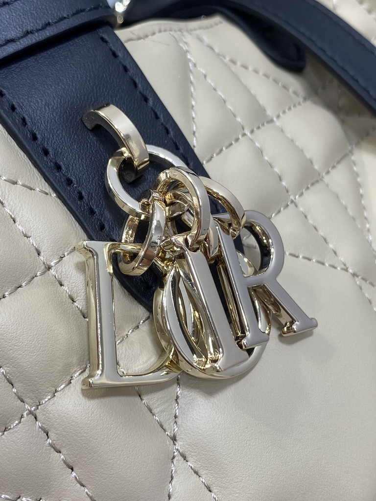 Small Dior Toujours Bag M2822 Beige black Macrocannage Crinkled Calfskin - Default Title - View 3