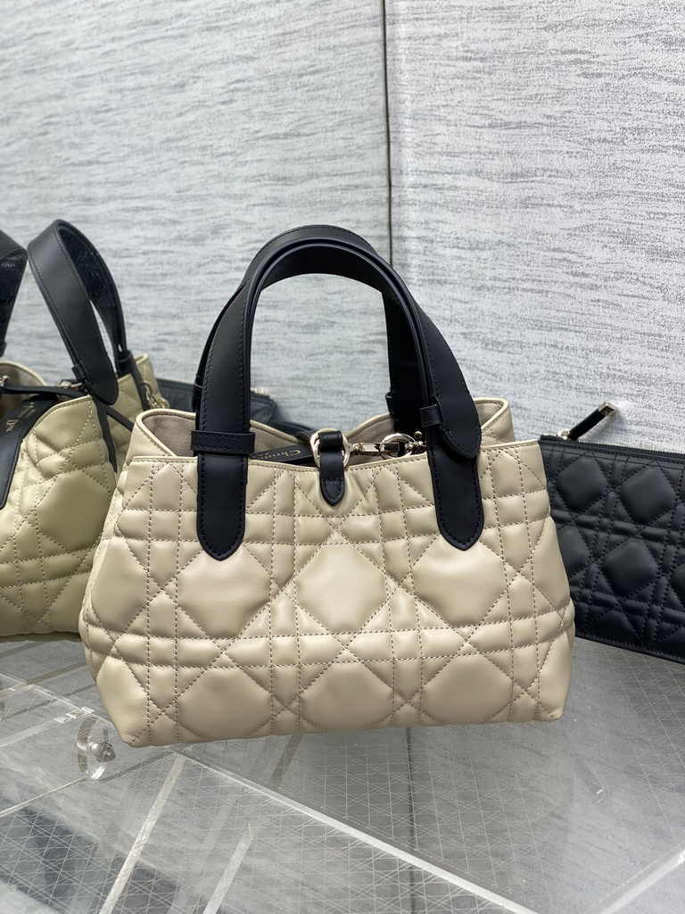 Small Dior Toujours Bag M2822 Beige black Macrocannage Crinkled Calfskin - Default Title - View 4