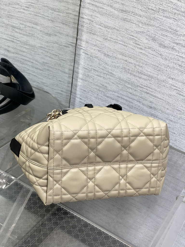 Small Dior Toujours Bag M2822 Beige black Macrocannage Crinkled Calfskin - Default Title - View 8