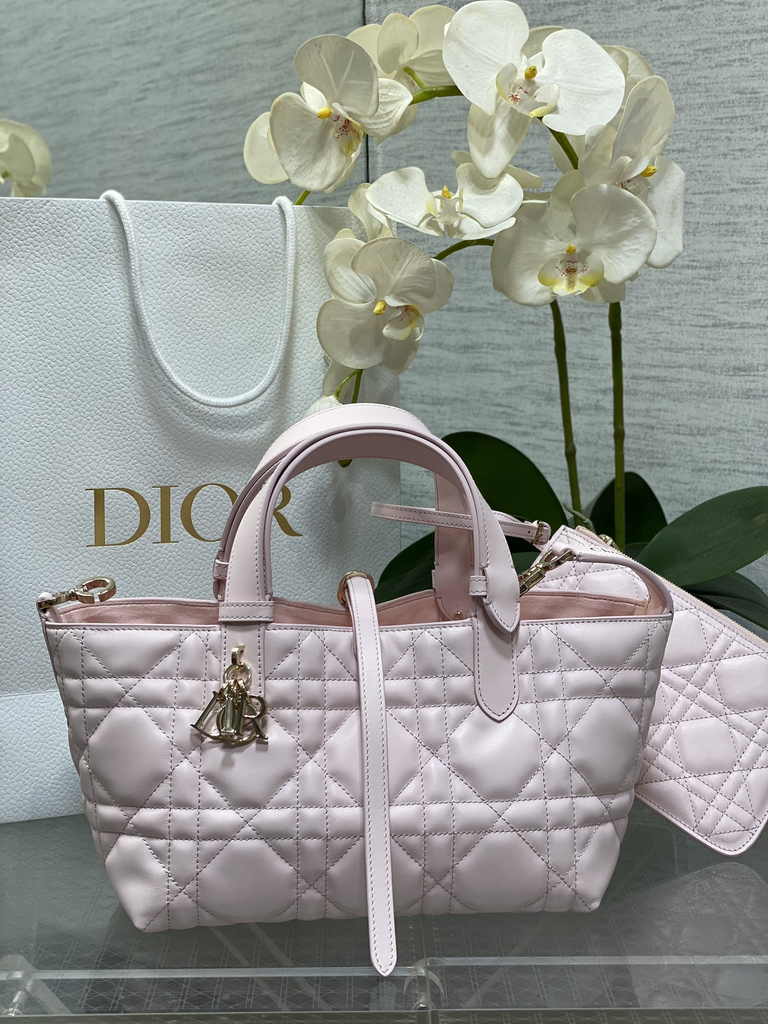 Small Dior Toujours Bag M2822 Pink Macrocannage Crinkled Calfskin - Default Title - View 1