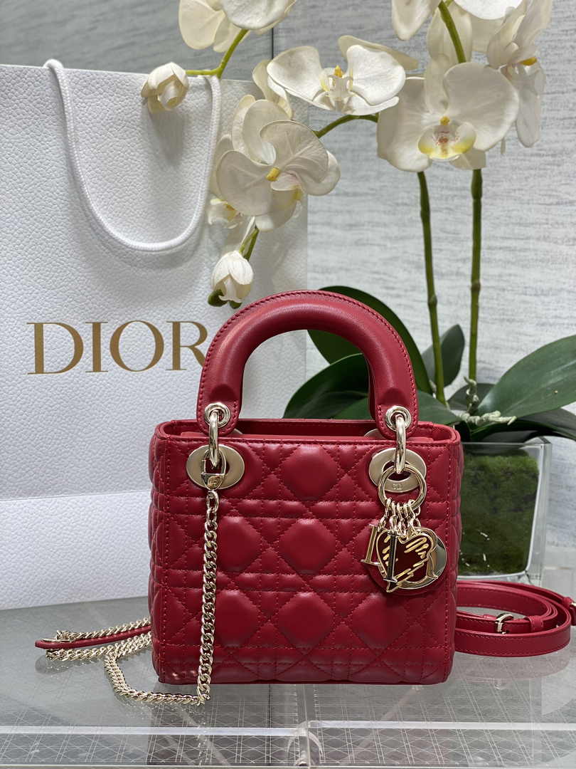 Dioramour Mini Lady Dior Bag M0505 Red Cannage Lambskin - Default Title - View 1