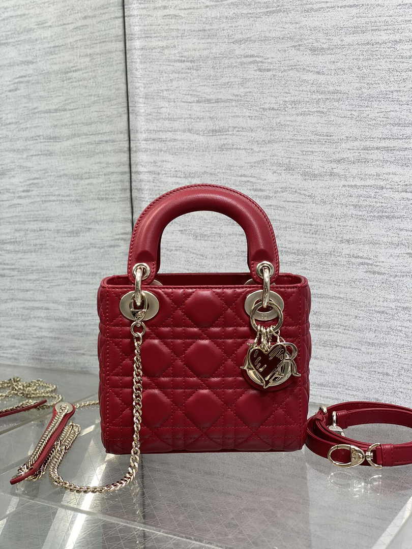 Dioramour Mini Lady Dior Bag M0505 Red Cannage Lambskin - Default Title - View 2
