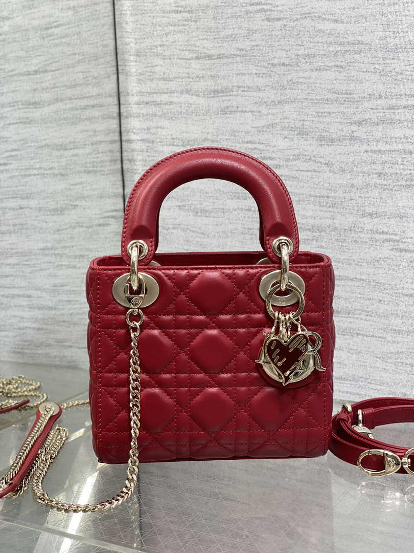 Dioramour Mini Lady Dior Bag M0505 Red Cannage Lambskin - Default Title - View 3