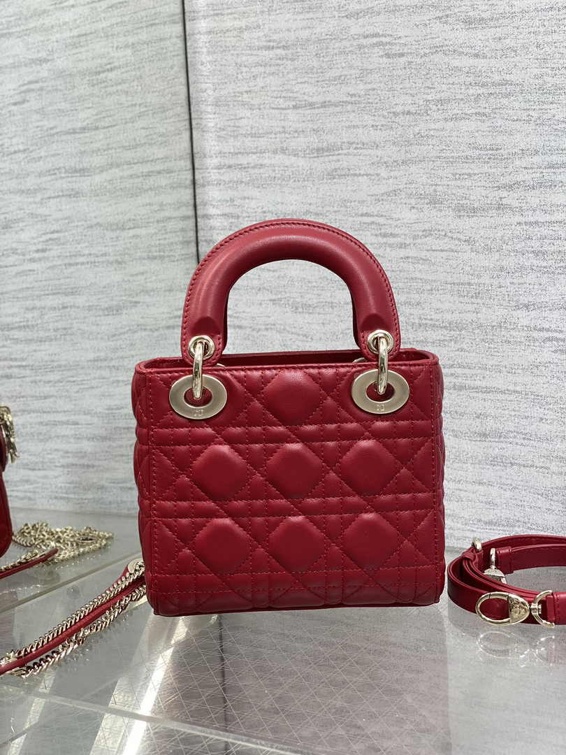 Dioramour Mini Lady Dior Bag M0505 Red Cannage Lambskin - Default Title - View 6