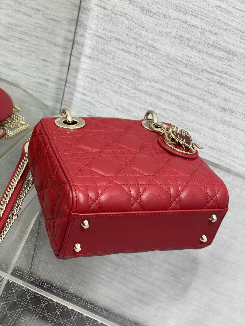 Dioramour Mini Lady Dior Bag M0505 Red Cannage Lambskin - Default Title - View 8