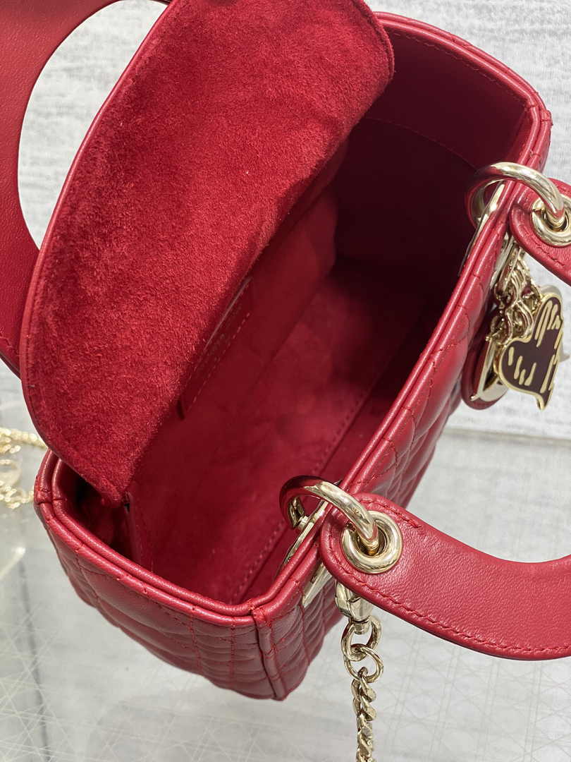 Dioramour Mini Lady Dior Bag M0505 Red Cannage Lambskin - Default Title - View 9