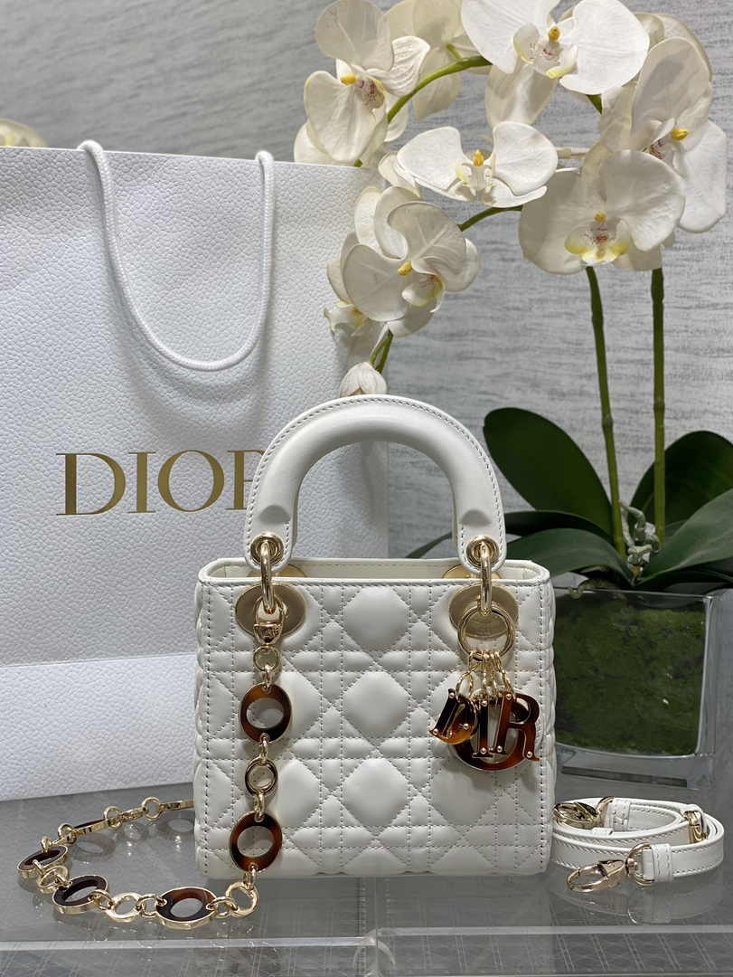 Mini Lady Dior Bag White Cannage Lambskin M0505 - Default Title - View 1