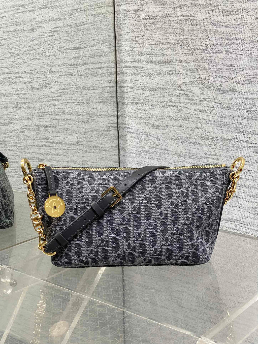 Diorstar Hobo Bag with Chain -S3202 - Gray Denim Oblique Jacquard - Default Title - View 2