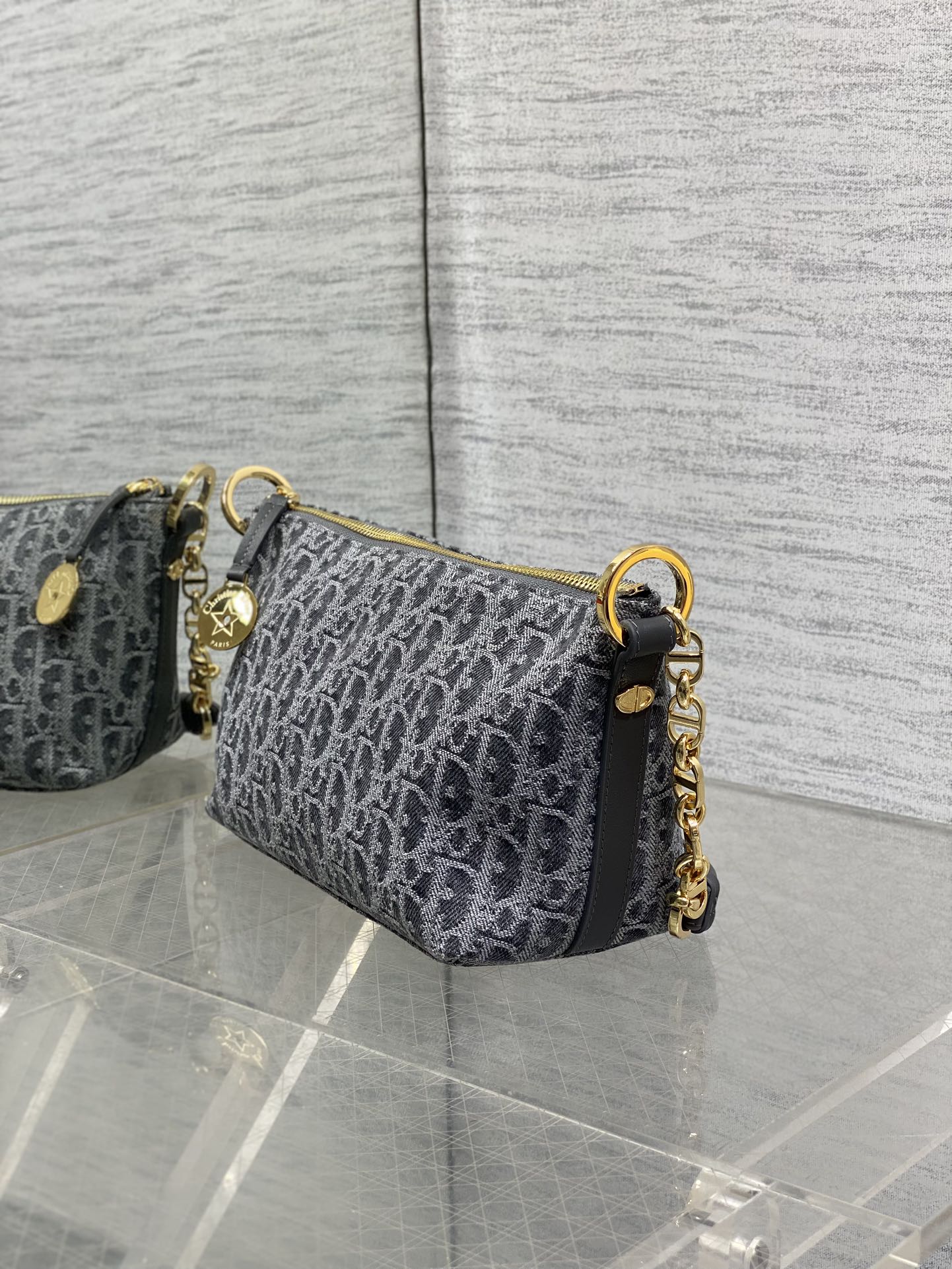 Diorstar Hobo Bag with Chain -S3202 - Gray Denim Oblique Jacquard - Default Title - View 5