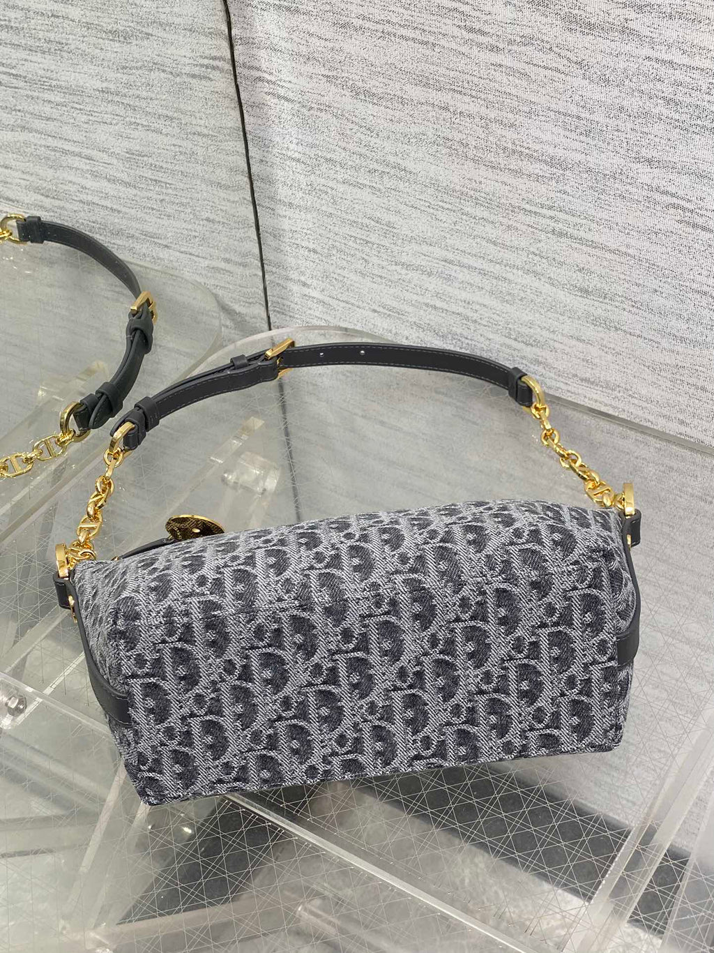 Diorstar Hobo Bag with Chain -S3202 - Gray Denim Oblique Jacquard - Default Title - View 8