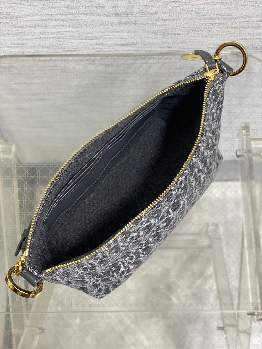 Diorstar Hobo Bag with Chain -S3202 - Gray Denim Oblique Jacquard - Default Title - View 9