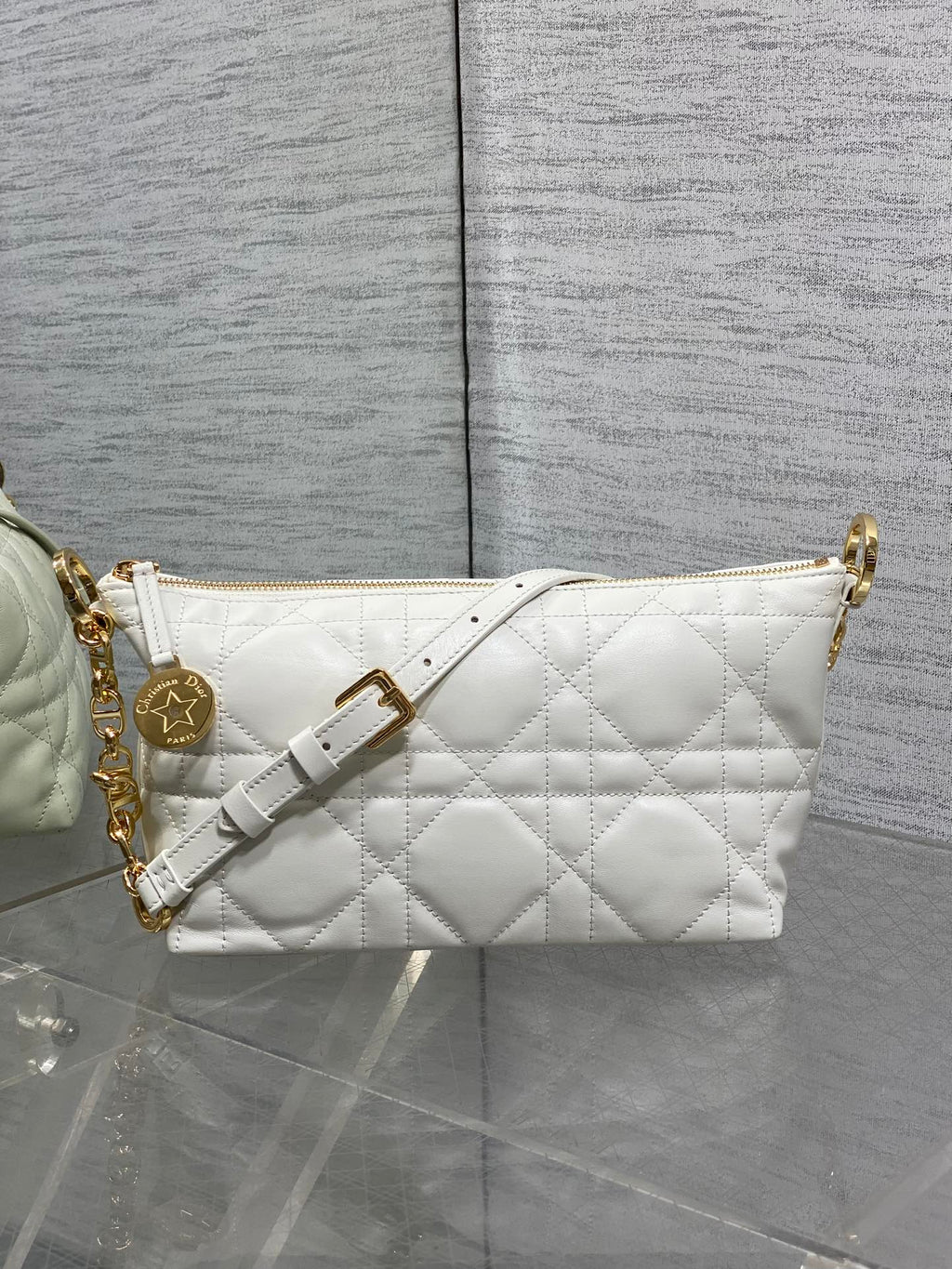 Diorstar Hobo Bag with Chain -S3202 - Beige Macrocannage Lambskin - Default Title - View 2