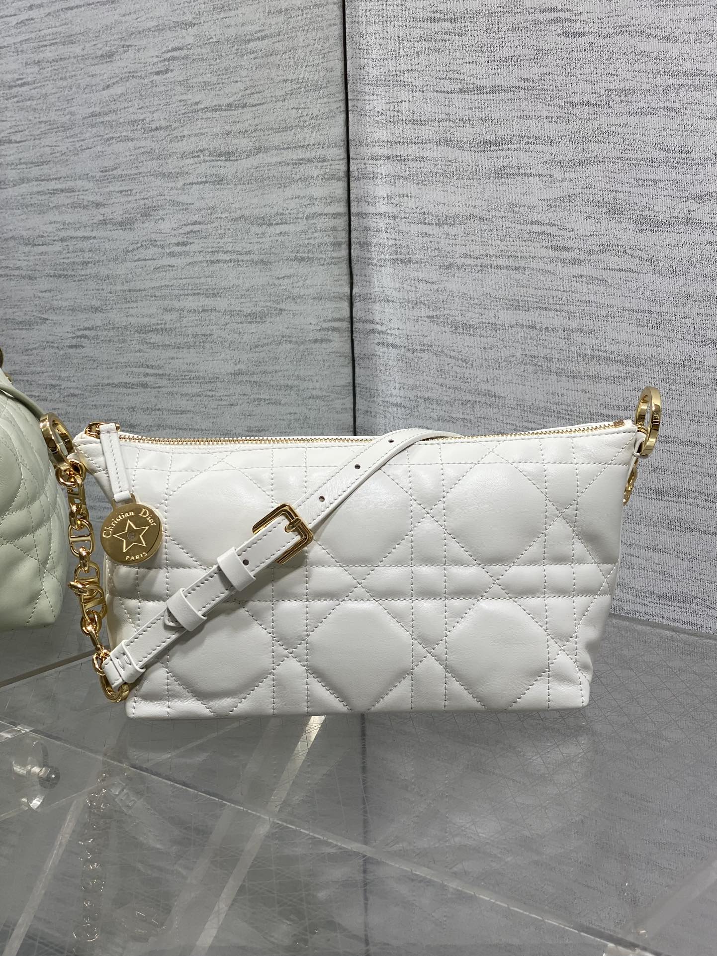 Diorstar Hobo Bag with Chain -S3202 - Beige Macrocannage Lambskin - Default Title - View 2