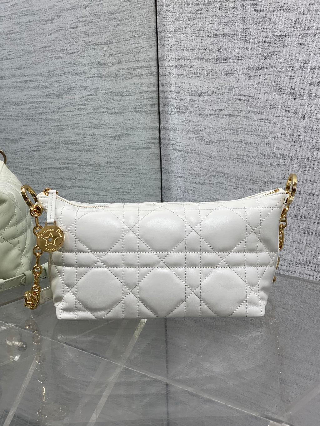 Diorstar Hobo Bag with Chain -S3202 - Beige Macrocannage Lambskin - Default Title - View 3