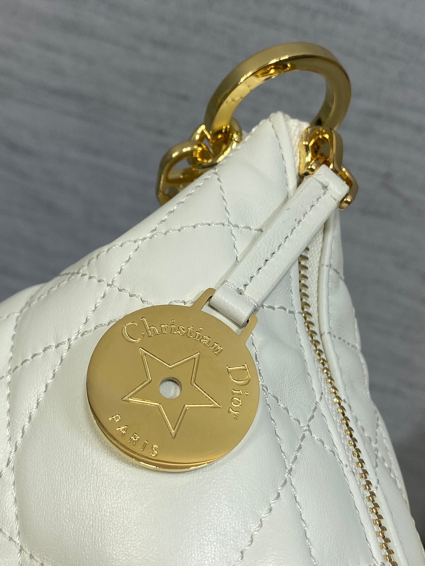 Diorstar Hobo Bag with Chain -S3202 - Beige Macrocannage Lambskin - Default Title - View 4