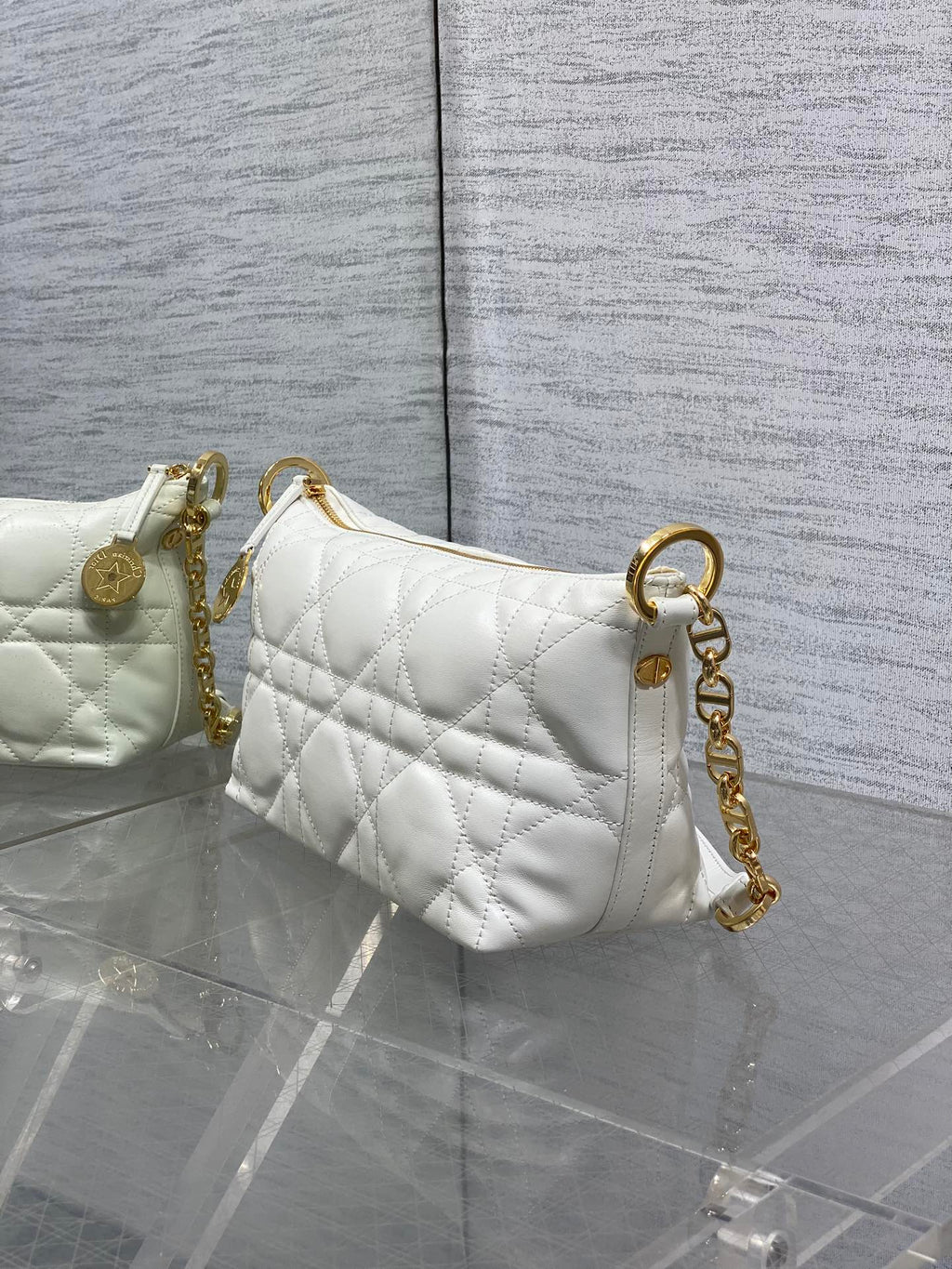 Diorstar Hobo Bag with Chain -S3202 - Beige Macrocannage Lambskin - Default Title - View 5