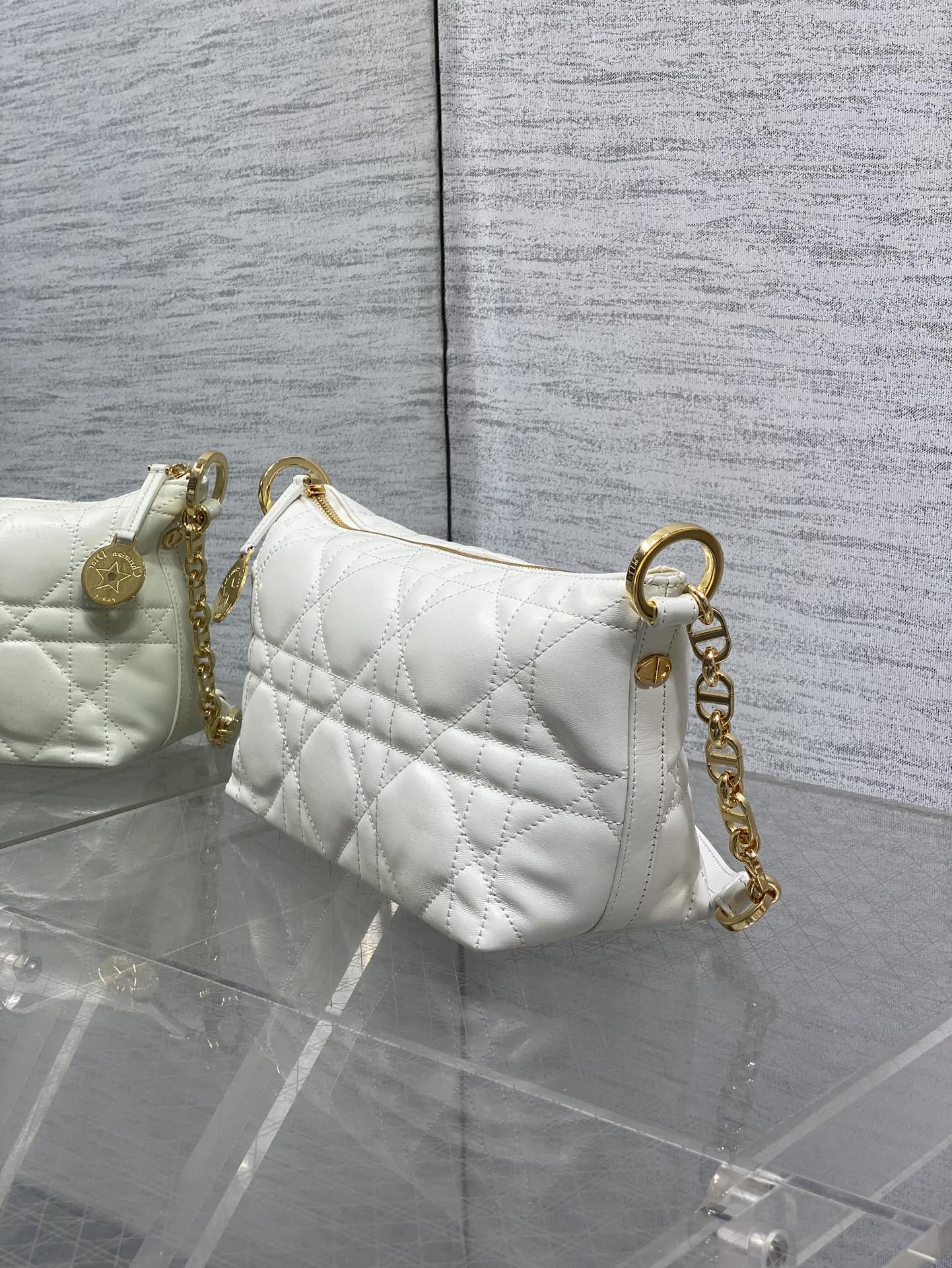 Diorstar Hobo Bag with Chain -S3202 - Beige Macrocannage Lambskin - Default Title - View 5