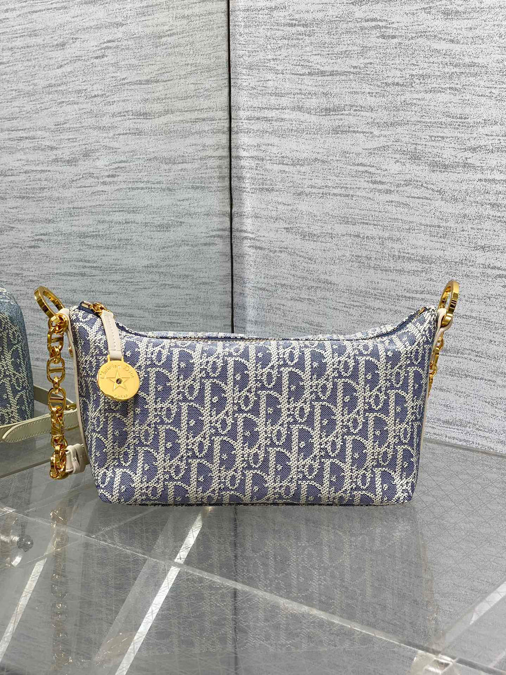 Diorstar Hobo Bag with Chain -S3202 - White Blue Dior Oblique Jacquard - Default Title - View 3