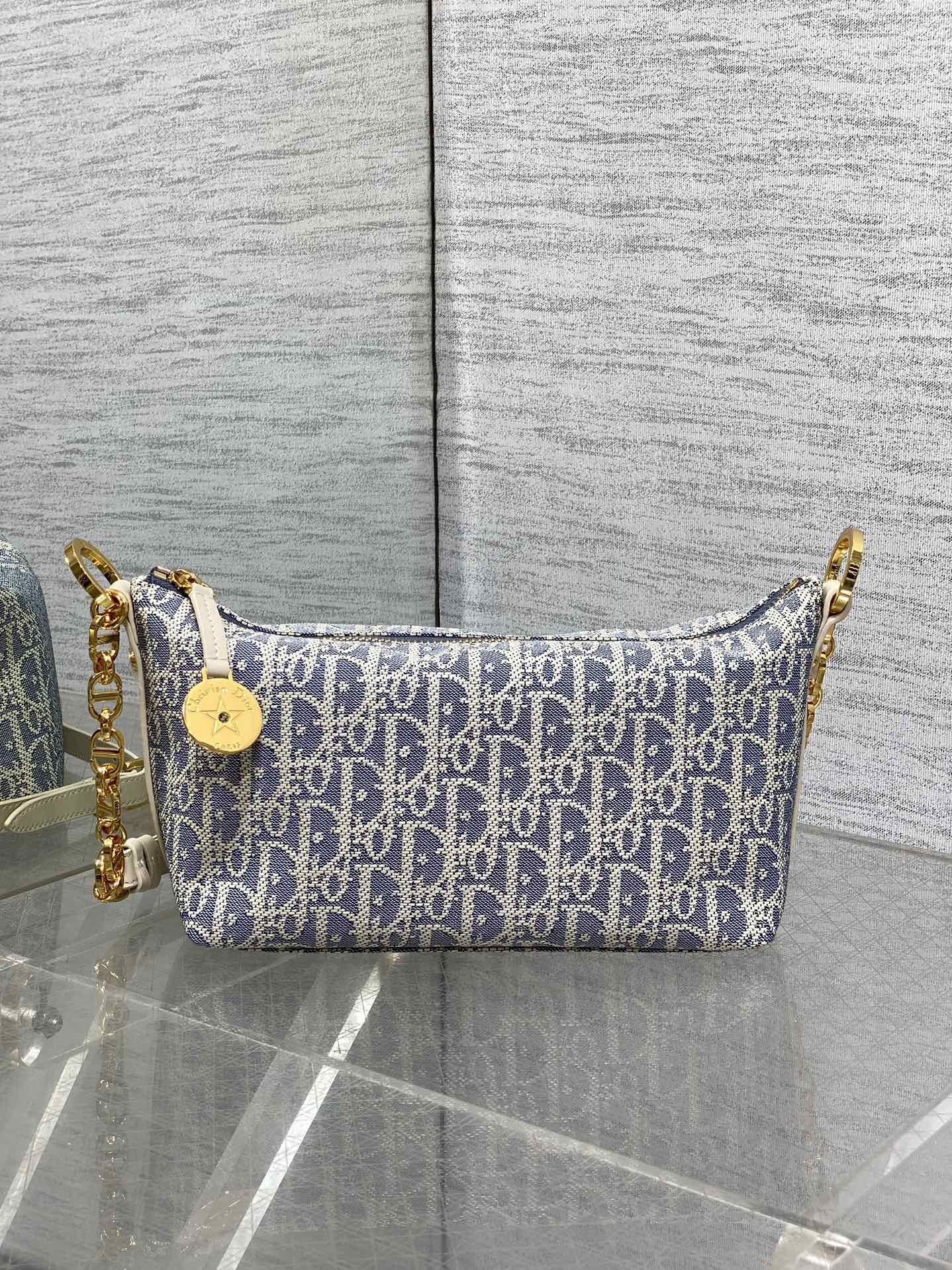 Diorstar Hobo Bag with Chain -S3202 - White Blue Dior Oblique Jacquard - Default Title - View 3